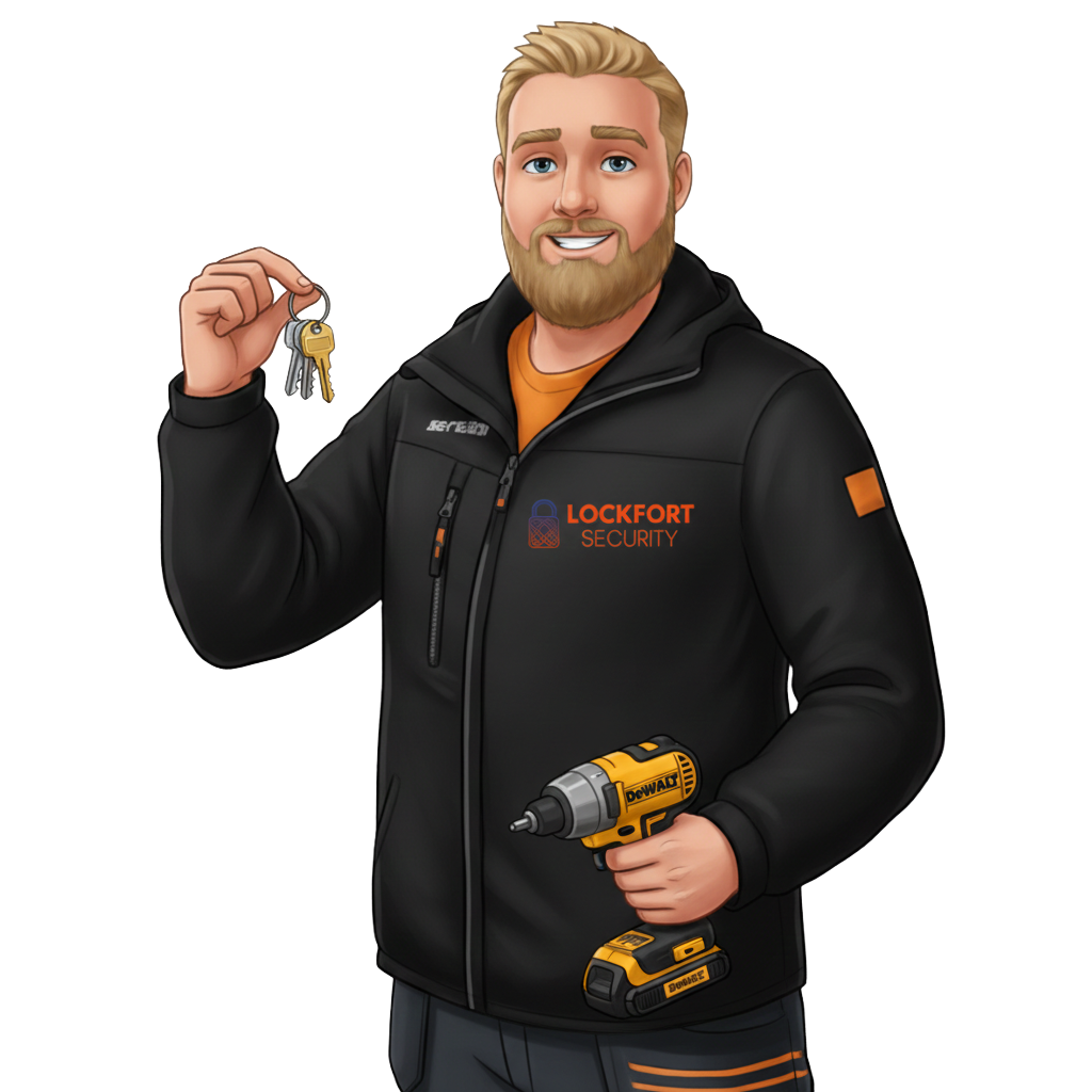 Our locksmith holding keys and an impact driver ready to work for landlords and estate agents.